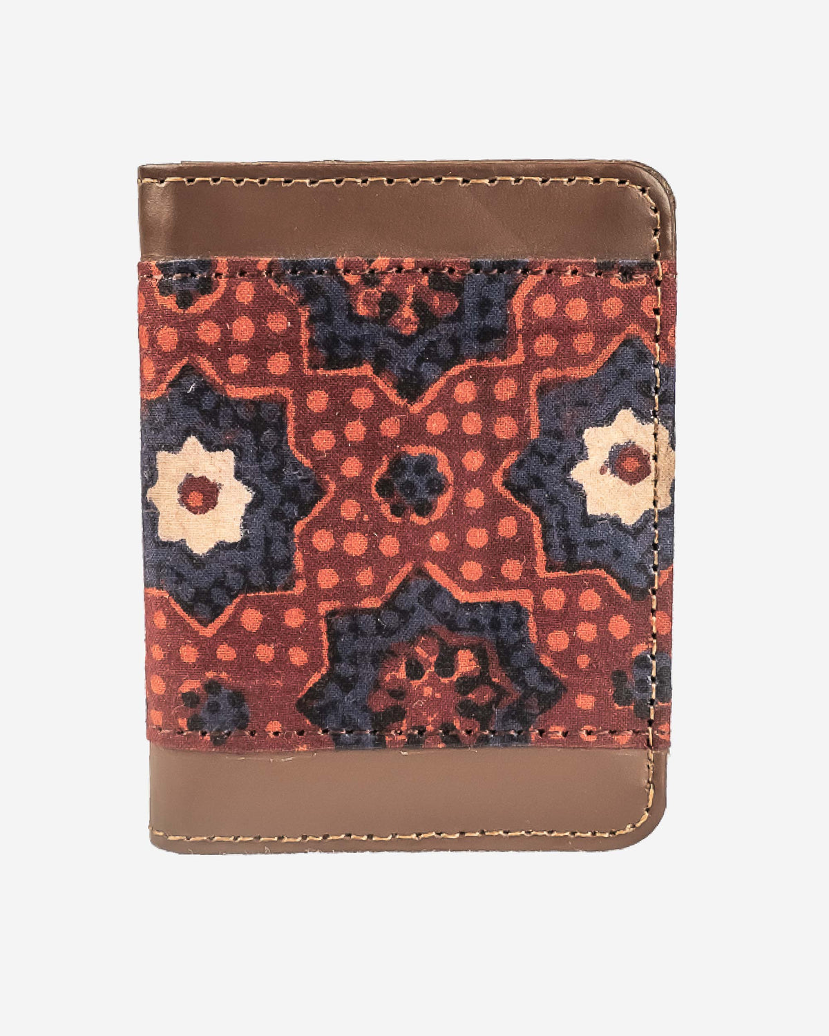Ajrak Block Print Leather Card Holder - Brown