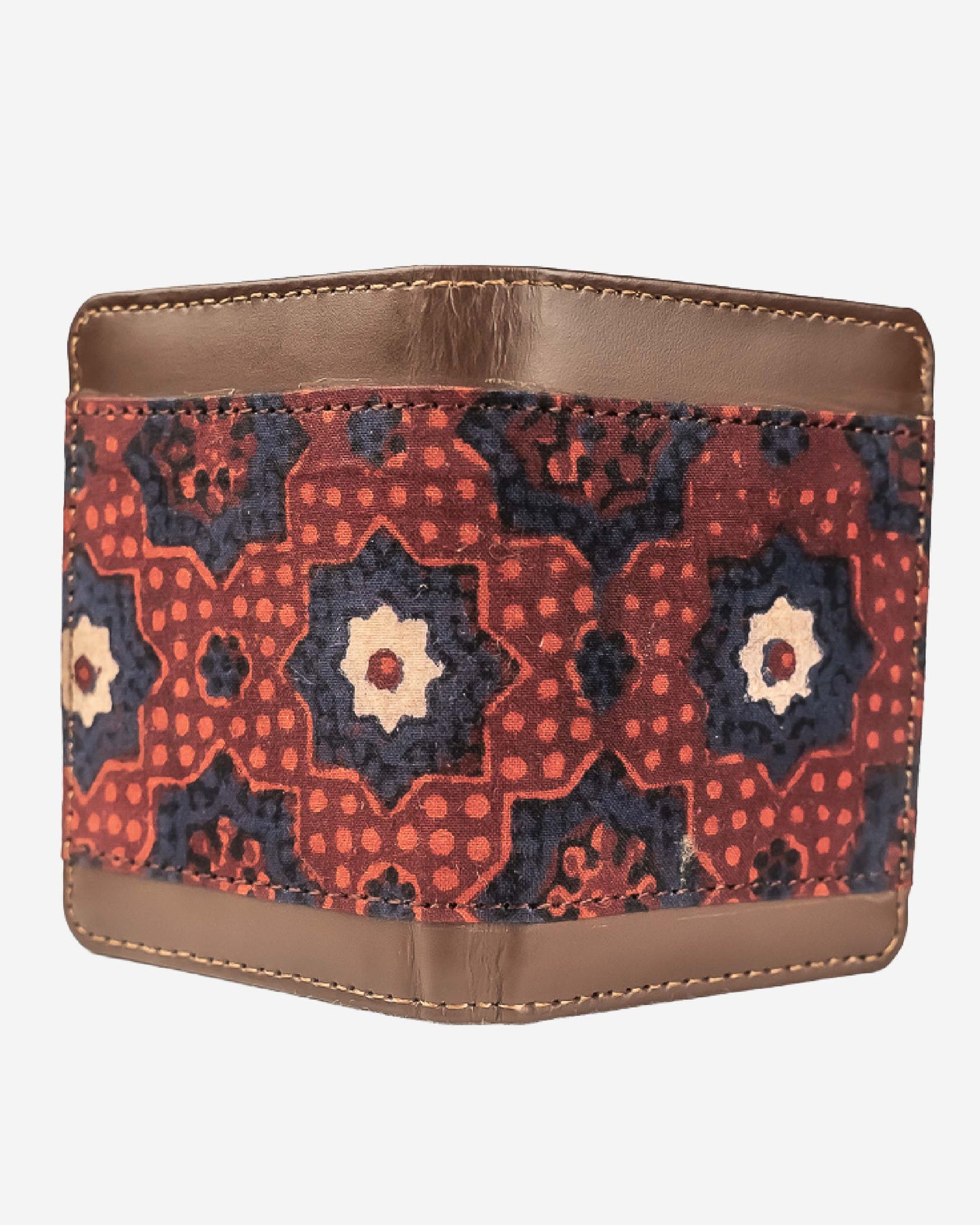 Ajrak Block Print Leather Card Holder - Brown