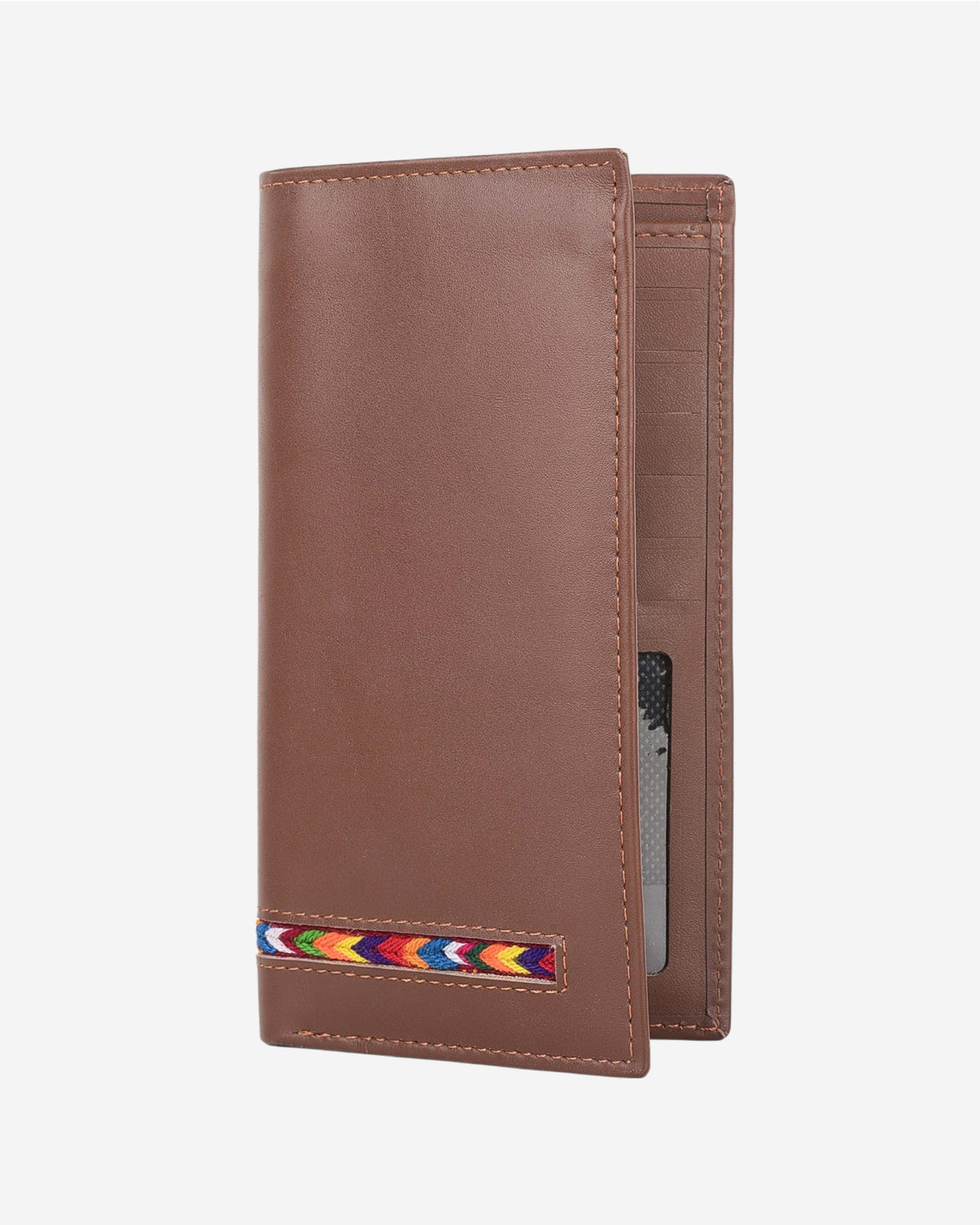 Embroidered Leather Clutch - Brown
