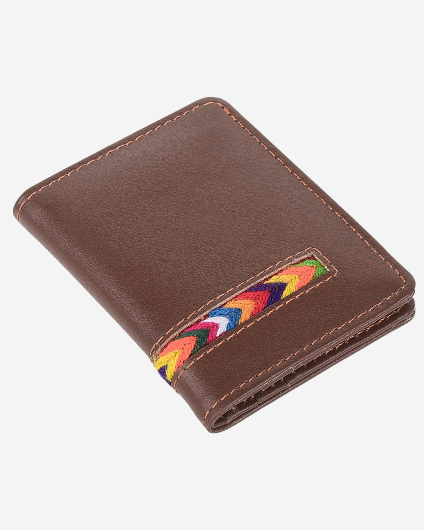 Embroidered Leather Card Holder - Brown