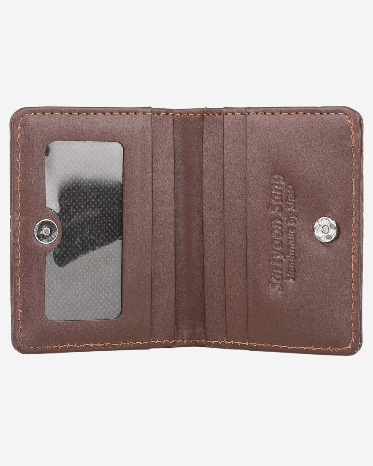 Embroidered Leather Card Holder - Brown