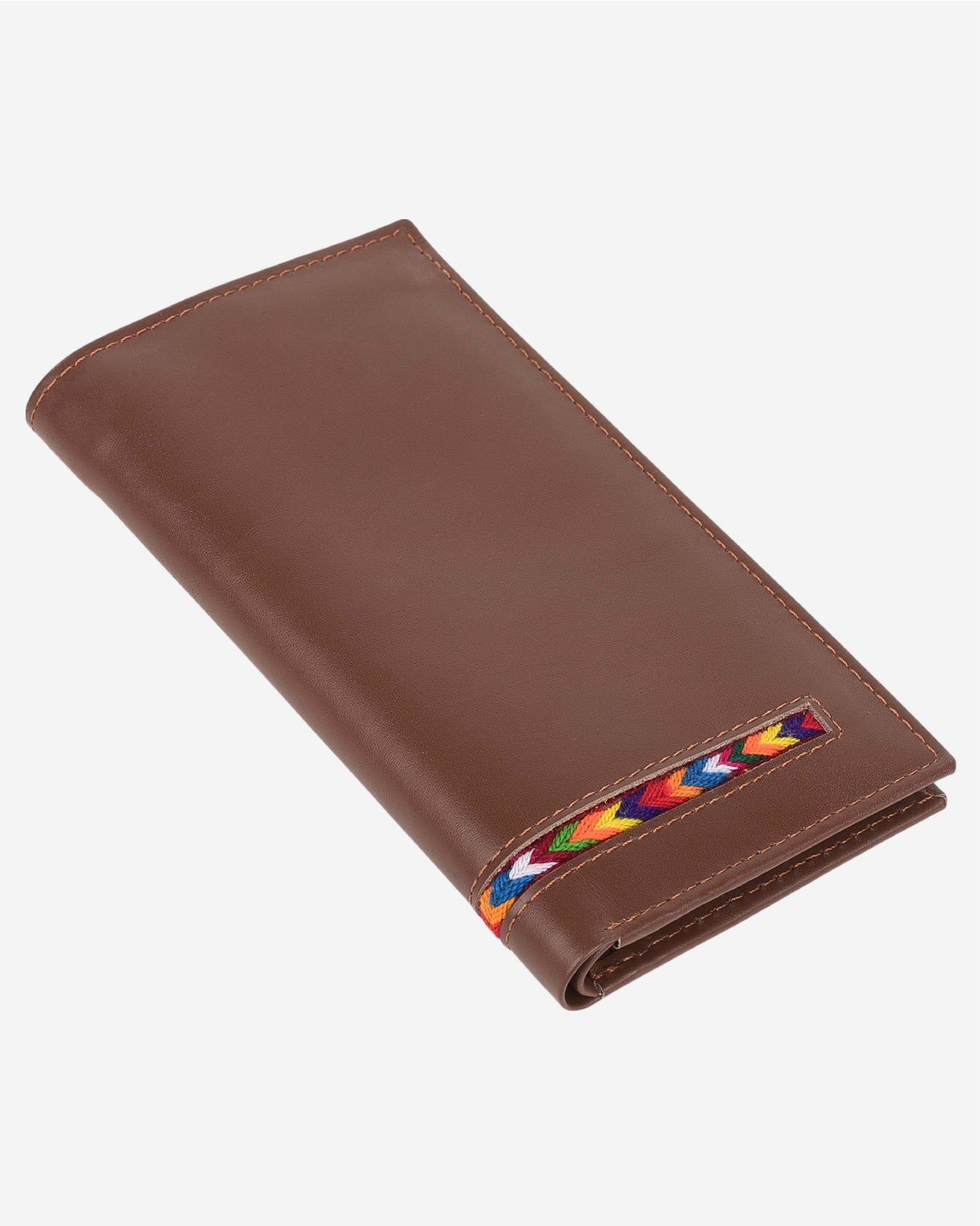 Embroidered Leather Clutch - Brown