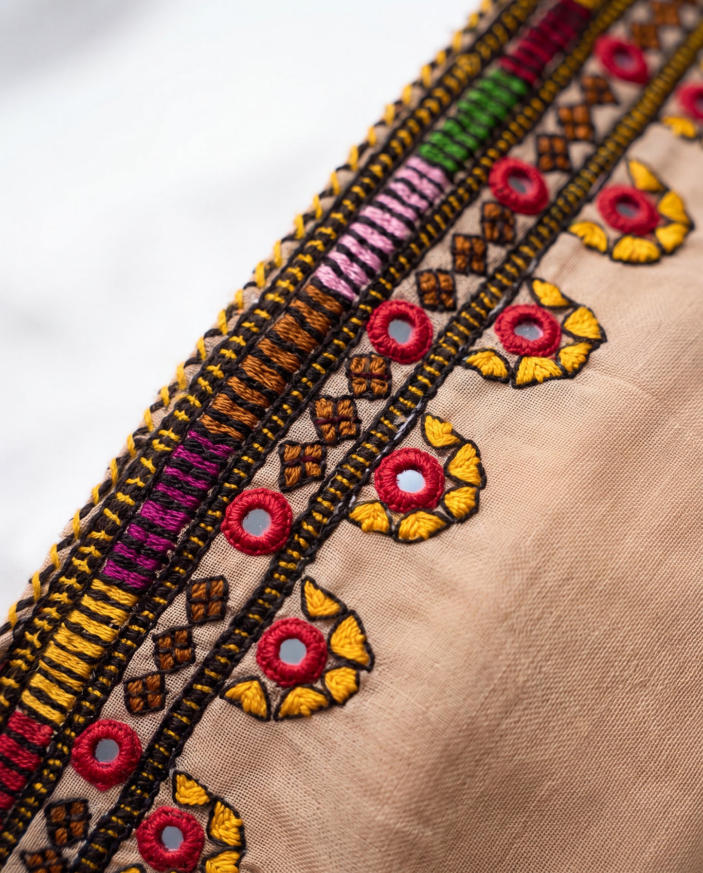 Beige Balochi Hand Embroidered Swiss Lawn Shawl