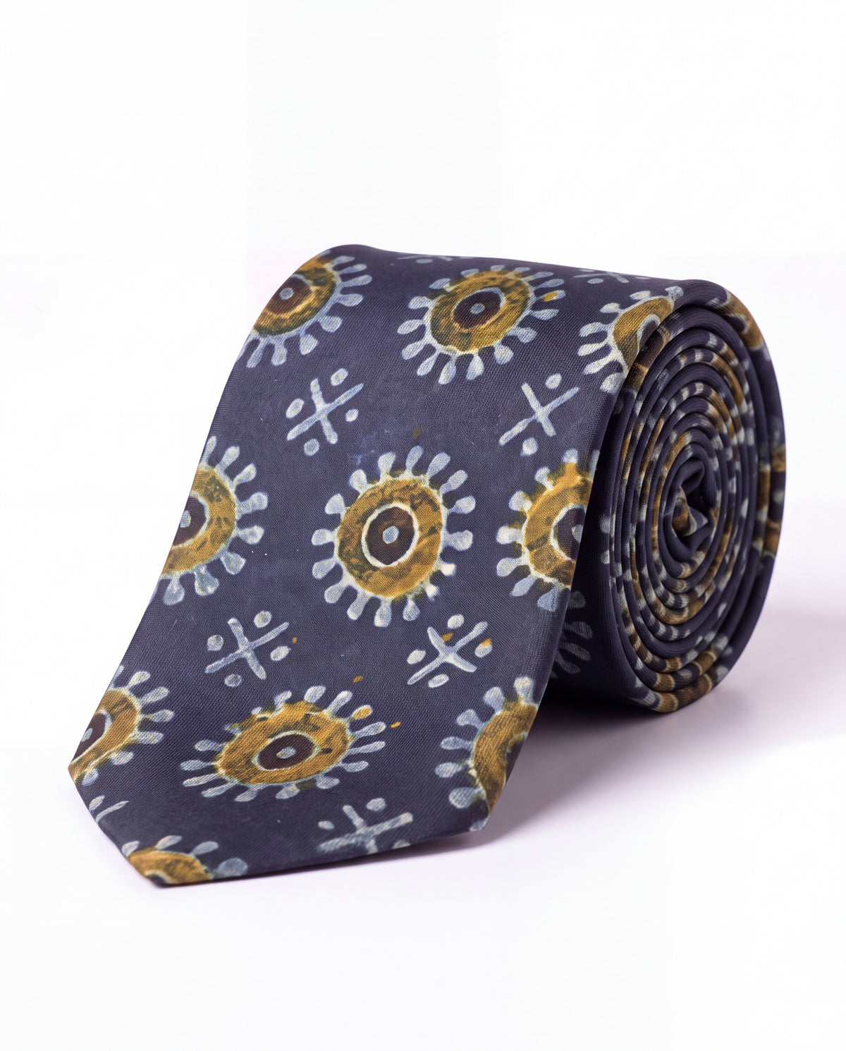 Natural Dye Silk Neck Tie Indigo Sun