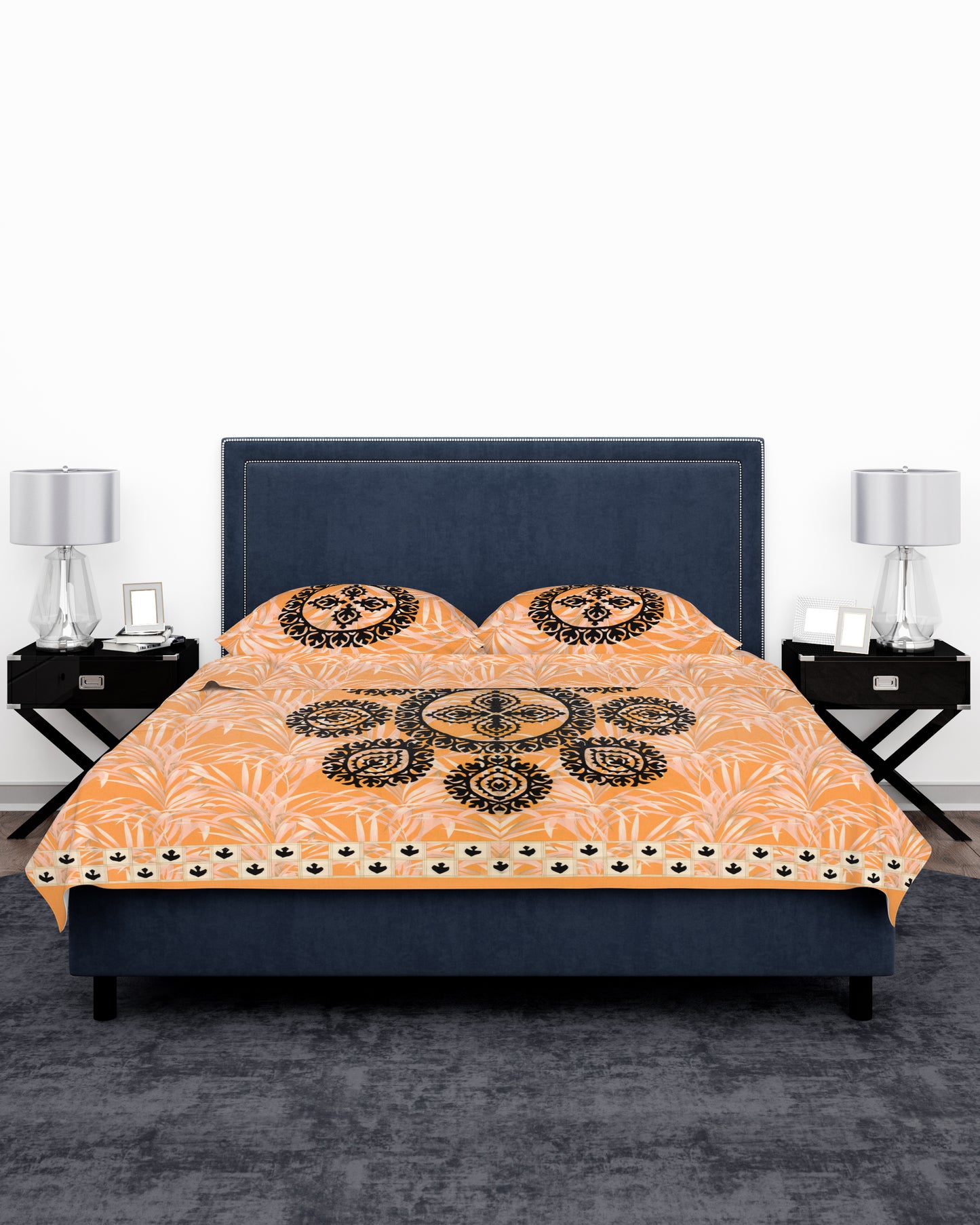 Black - Applique Bedsheet + 2 Pillow Covers SSR-1579