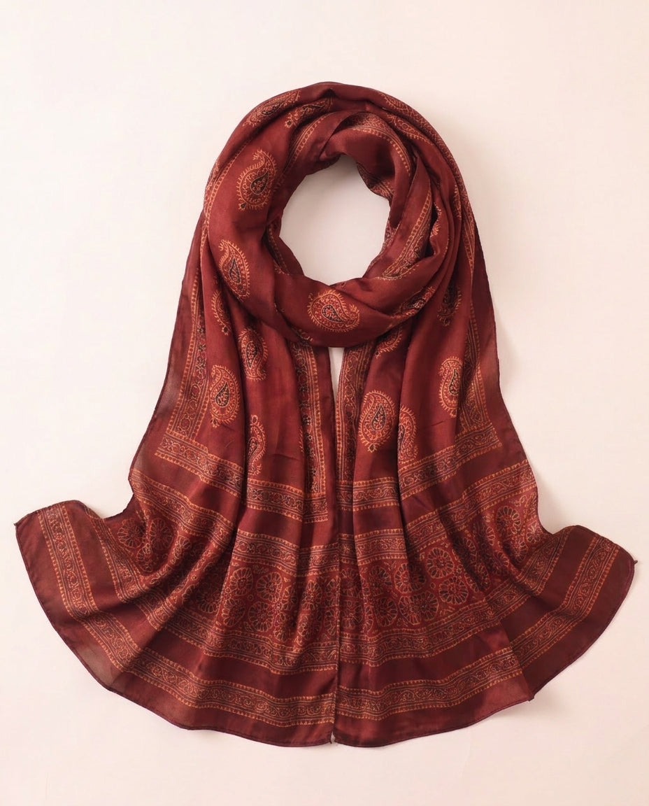 Silk Stole Hand Block Printed