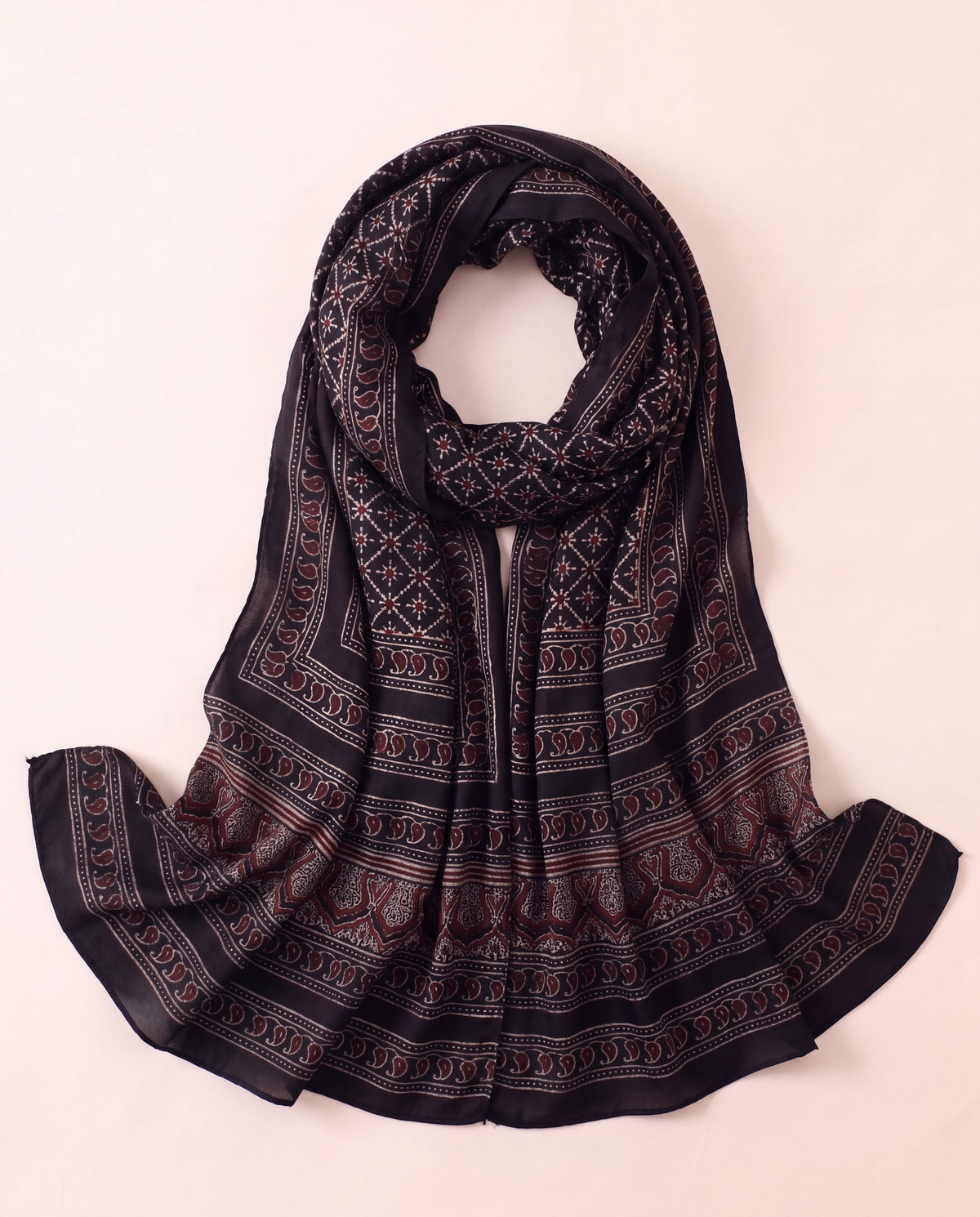 Silk Stole Hand Block Printed