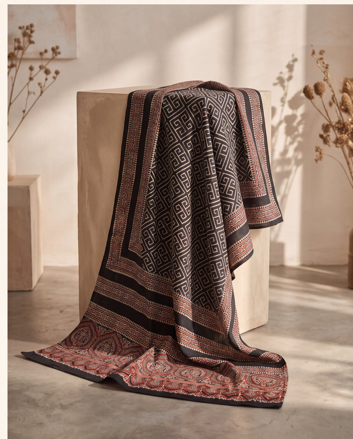 Silk Stole Hand Block Printed