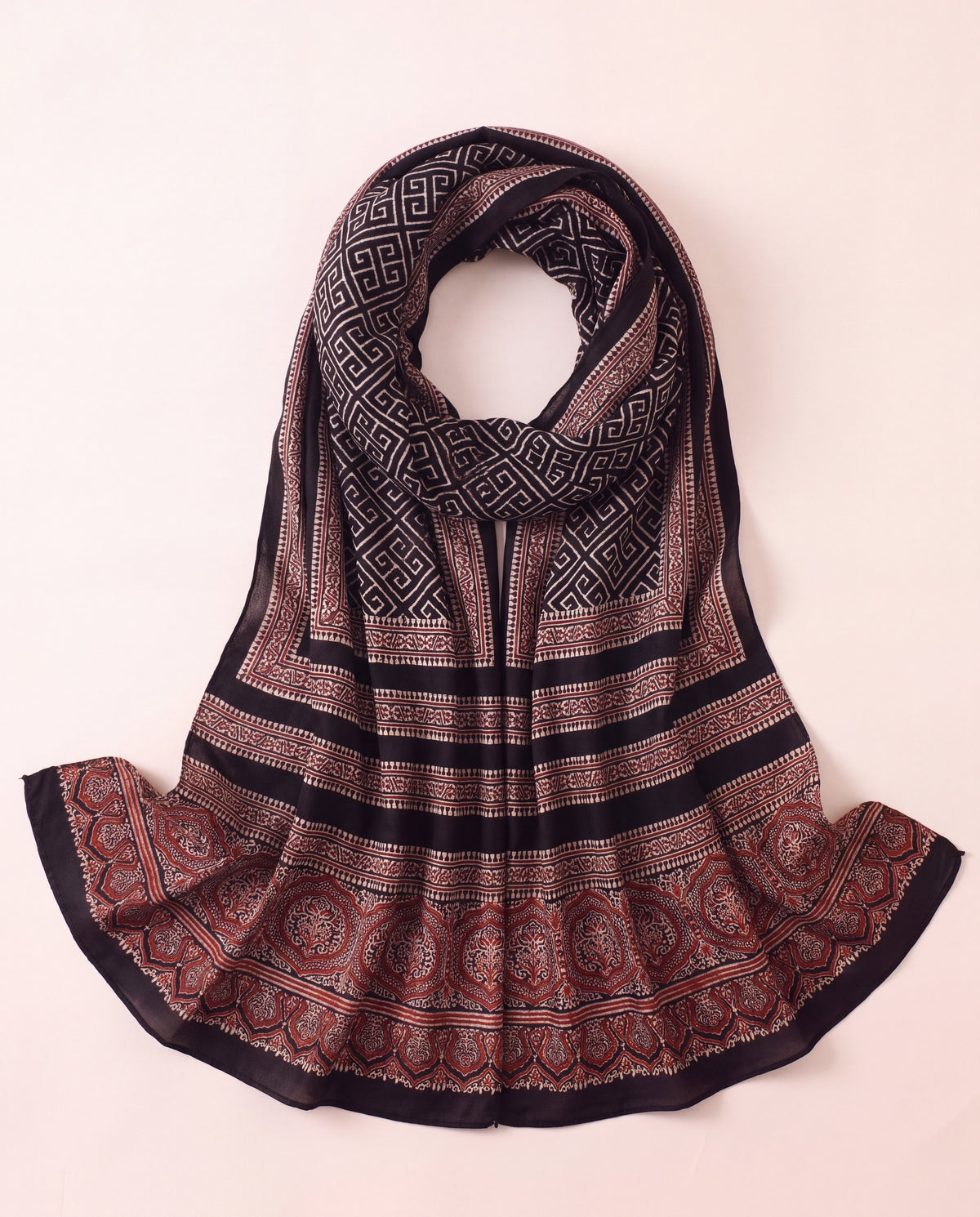 Silk Stole Hand Block Printed