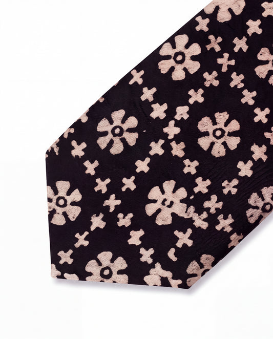 Natural Dye Silk Necktie Rustic Mosaic