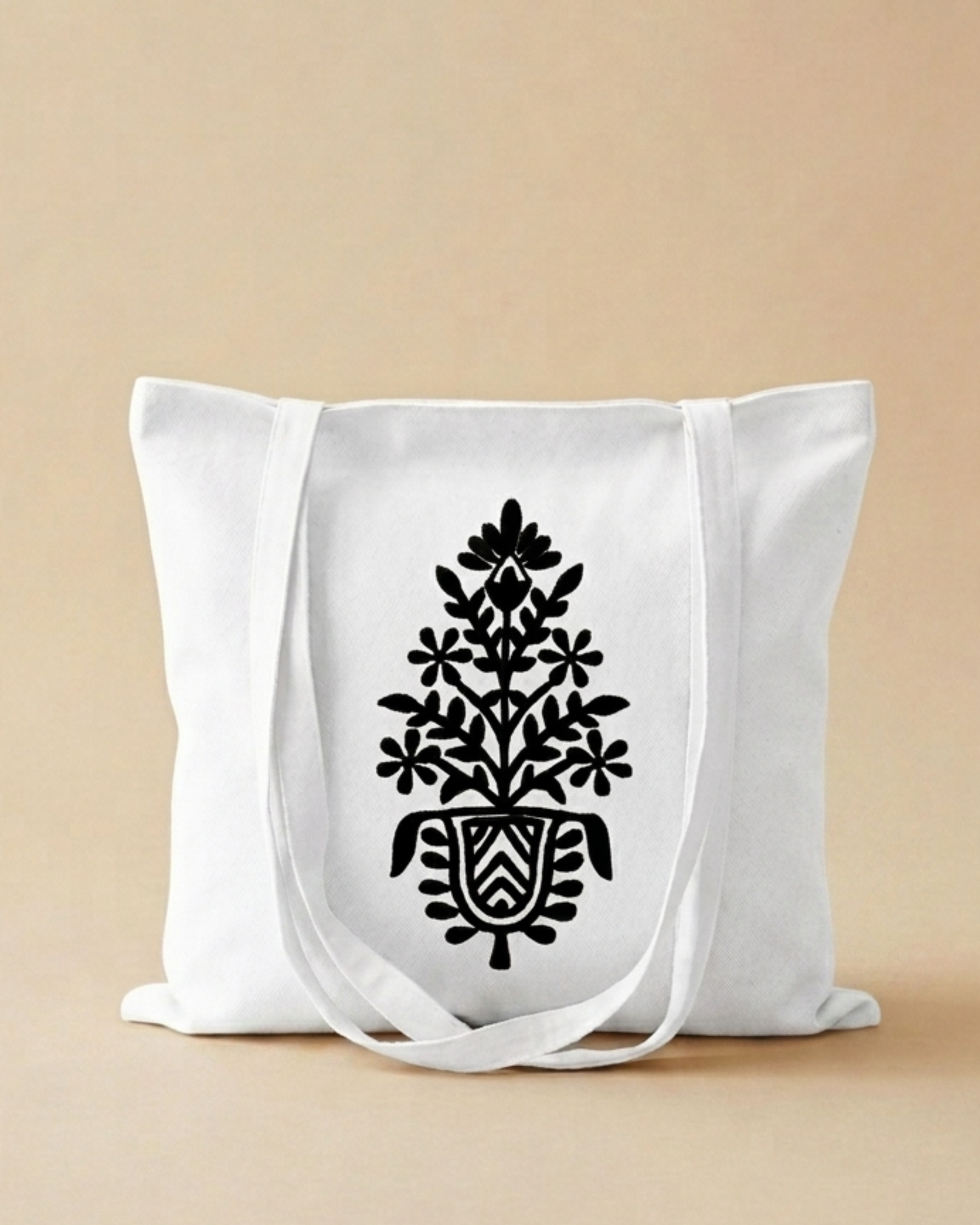 Folk Floral Vase Art Tote Bag