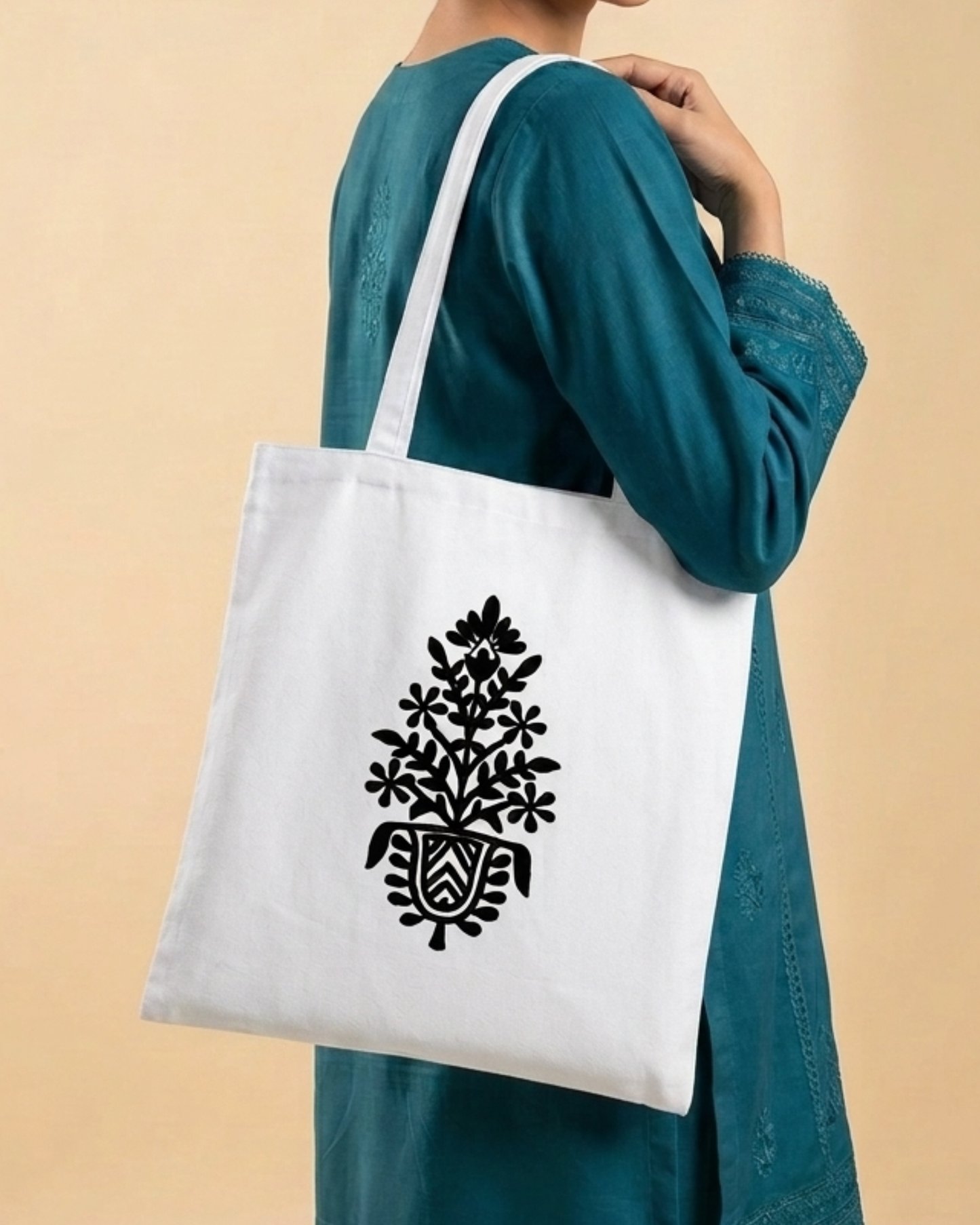 Folk Floral Vase Art Tote Bag