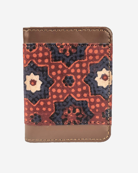 Ajrak Block Print Leather Card Holder - Brown
