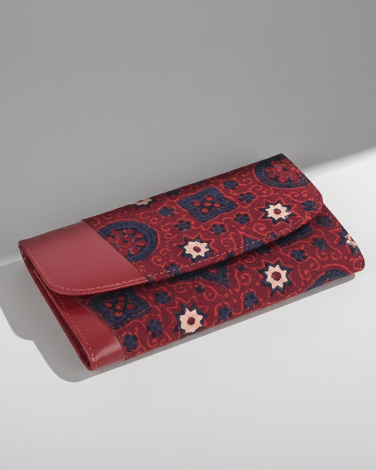 Ajrak-Block Print Leather Clutch