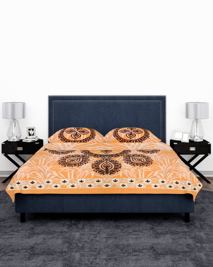 Brown - Applique Bedsheet + 2 Pillow Covers SSR-1579