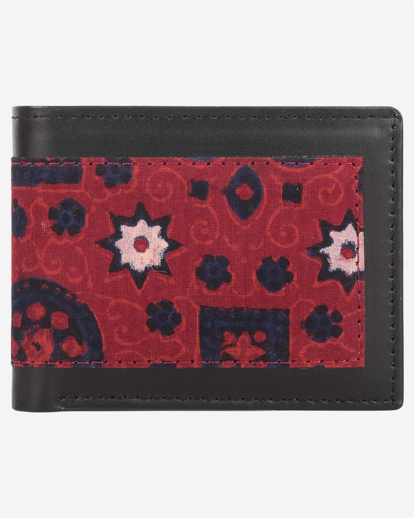 Ajrak Block-Print Leather Wallet - Black