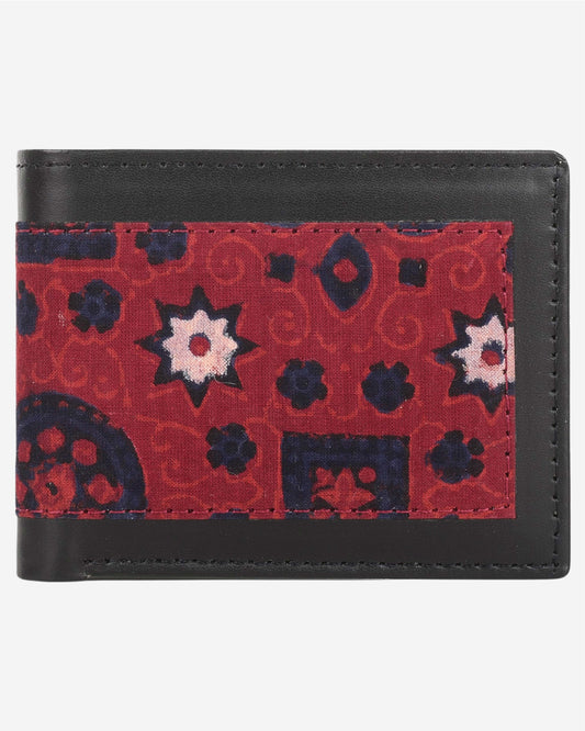 Ajrak Block-Print Leather Wallet - Black