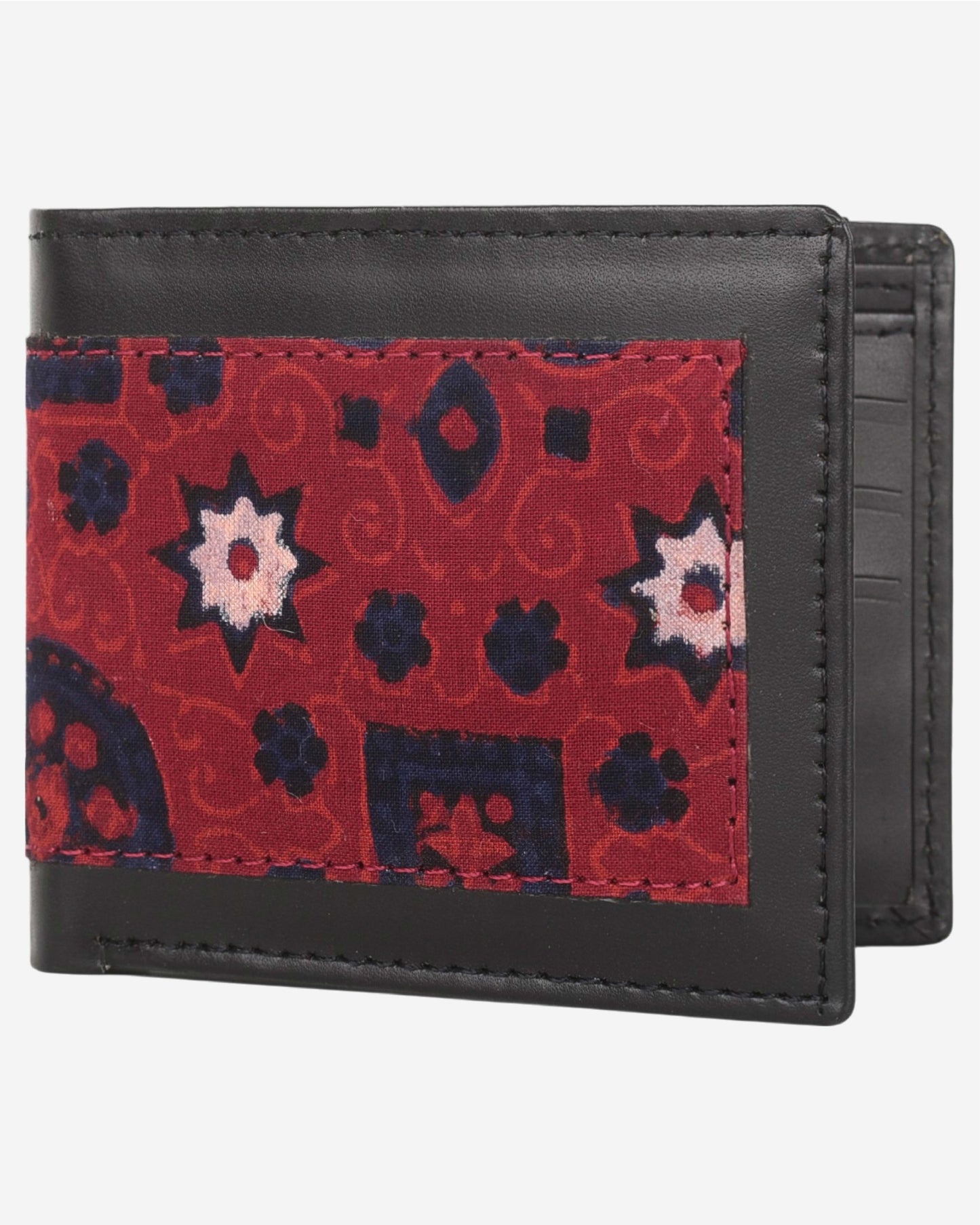 Ajrak Block-Print Leather Wallet - Black