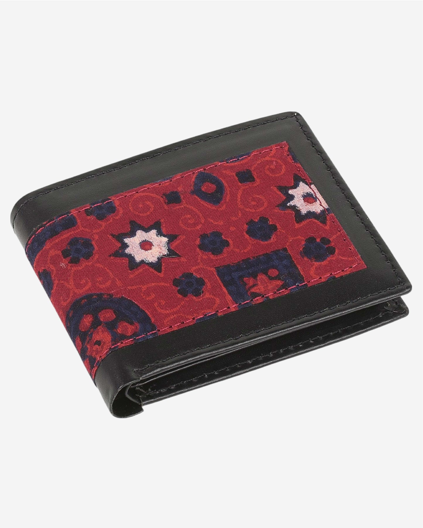 Ajrak Block-Print Leather Wallet - Black