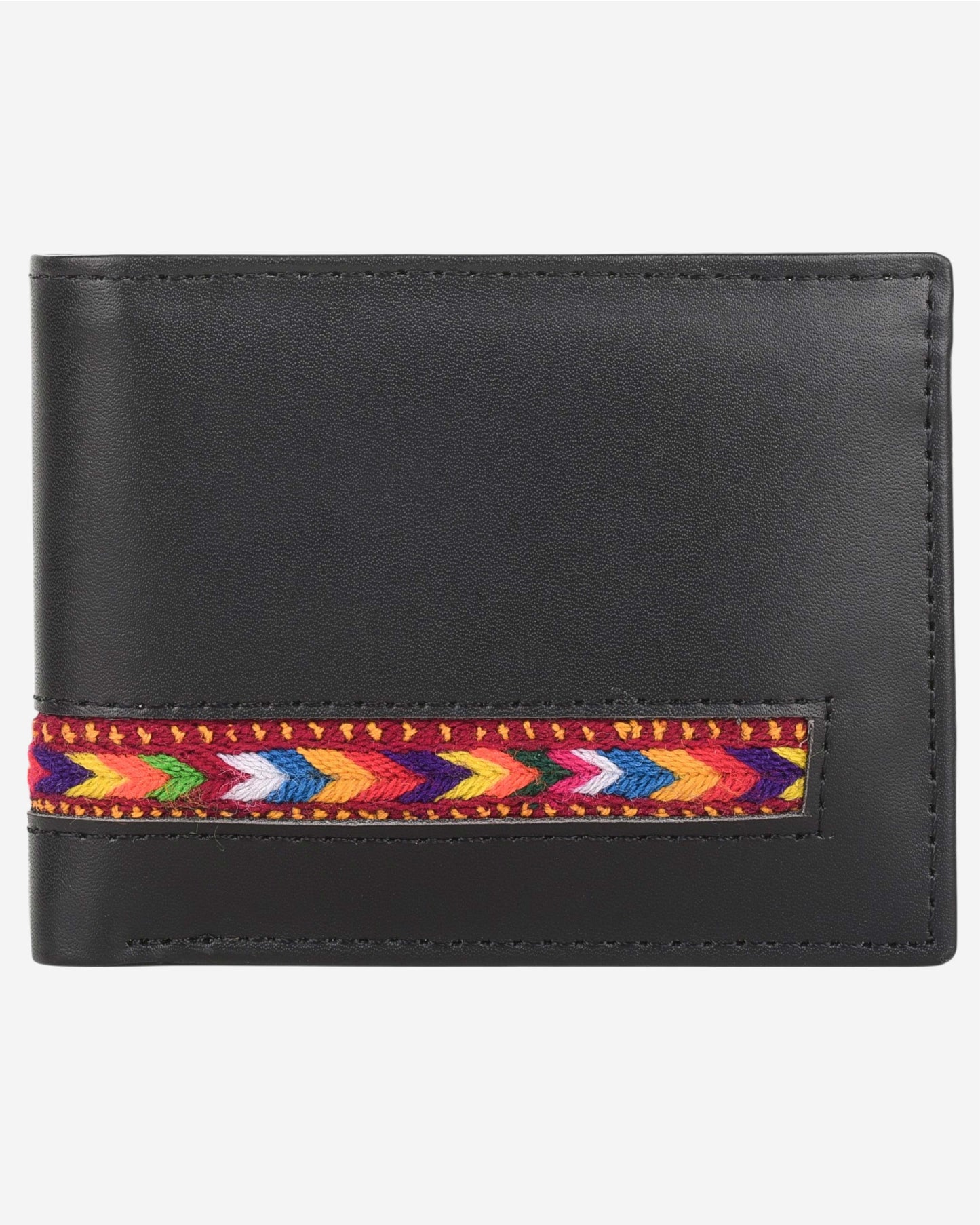 Embroidered Leather Wallet - Black