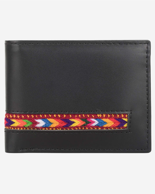 Embroidered Leather Wallet - Black