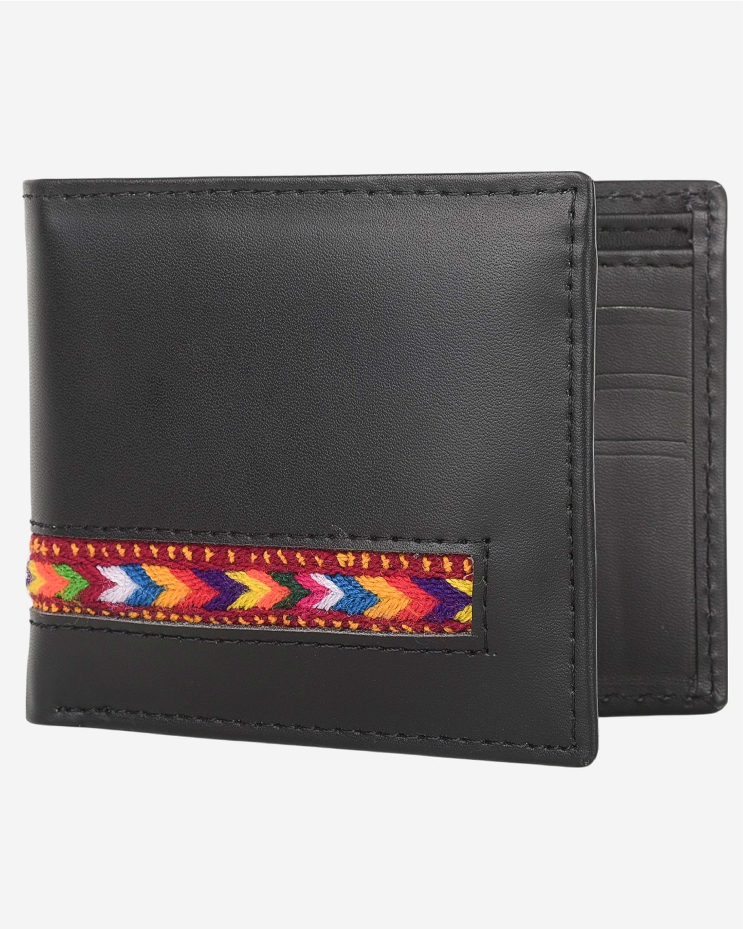 Embroidered Leather Wallet - Black