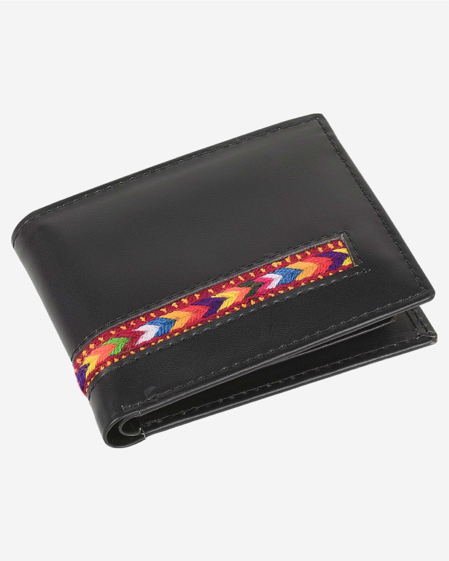 Embroidered Leather Wallet - Black