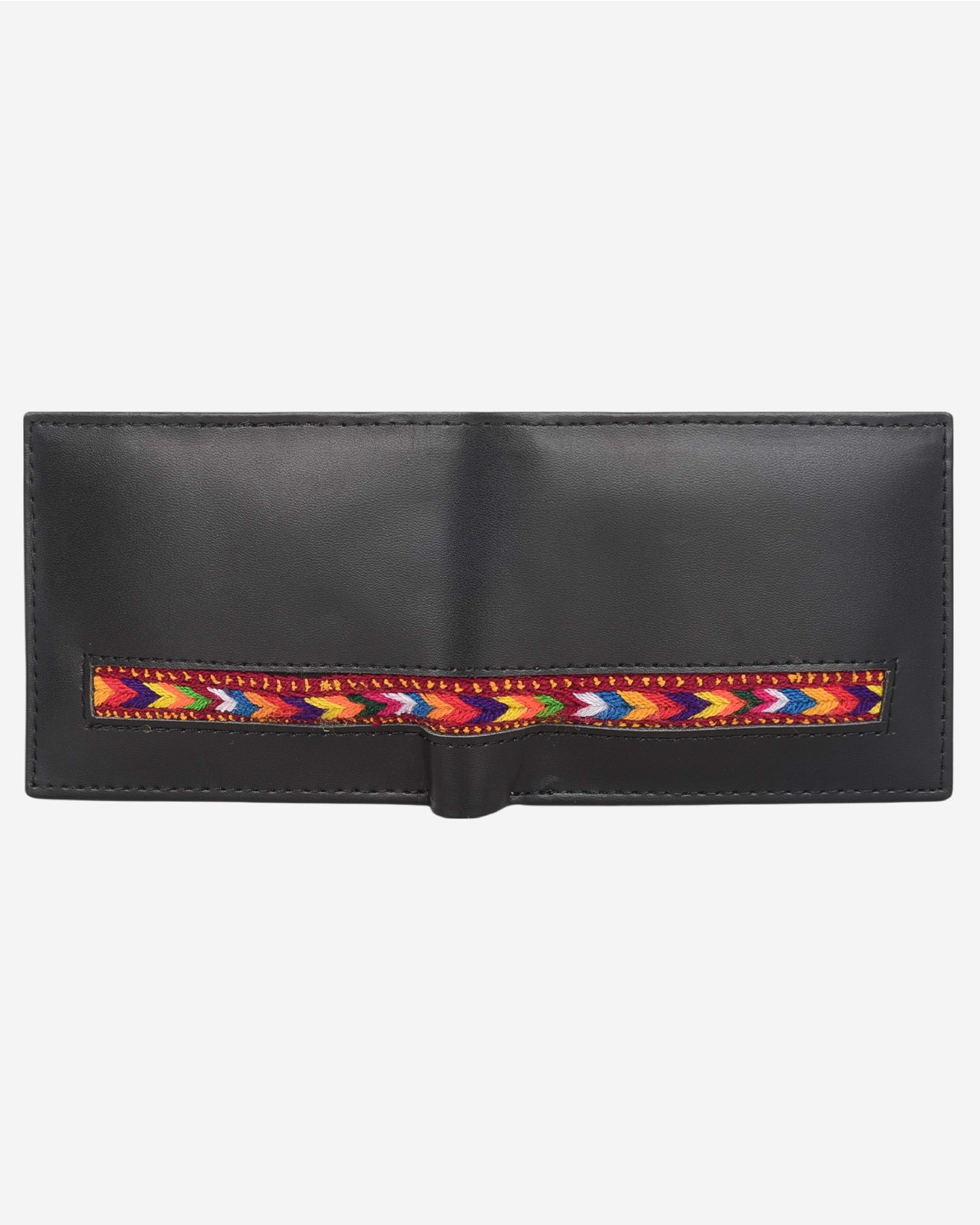 Embroidered Leather Wallet - Black