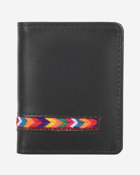 Embroidered Leather Card Holder - Black