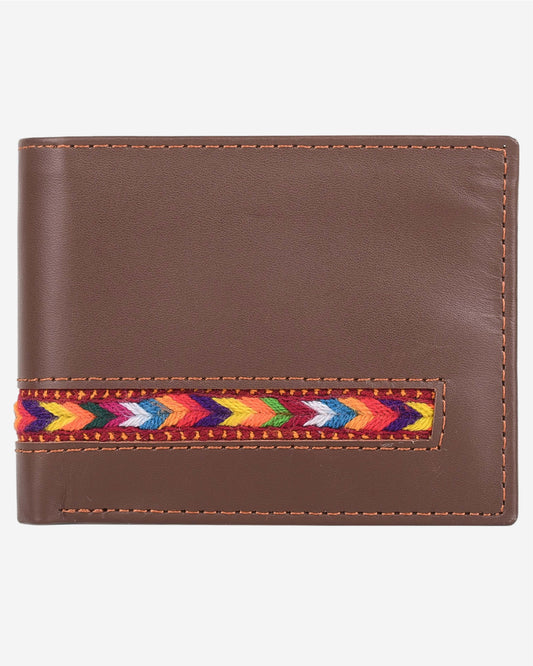 Embroidered Leather Wallet - Brown