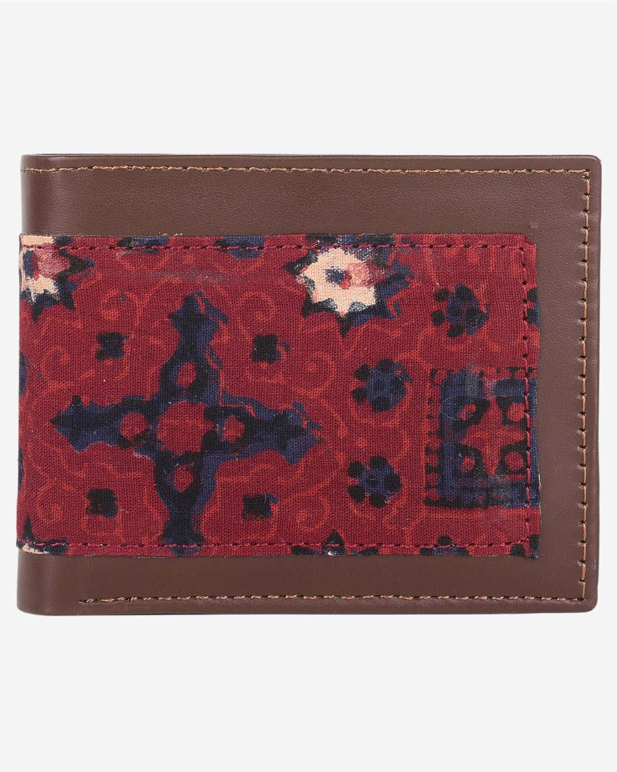 Ajrak Block-Print Leather Wallet - Brown