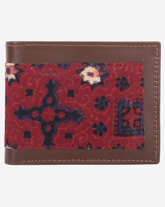 Ajrak Block-Print Leather Wallet - Brown