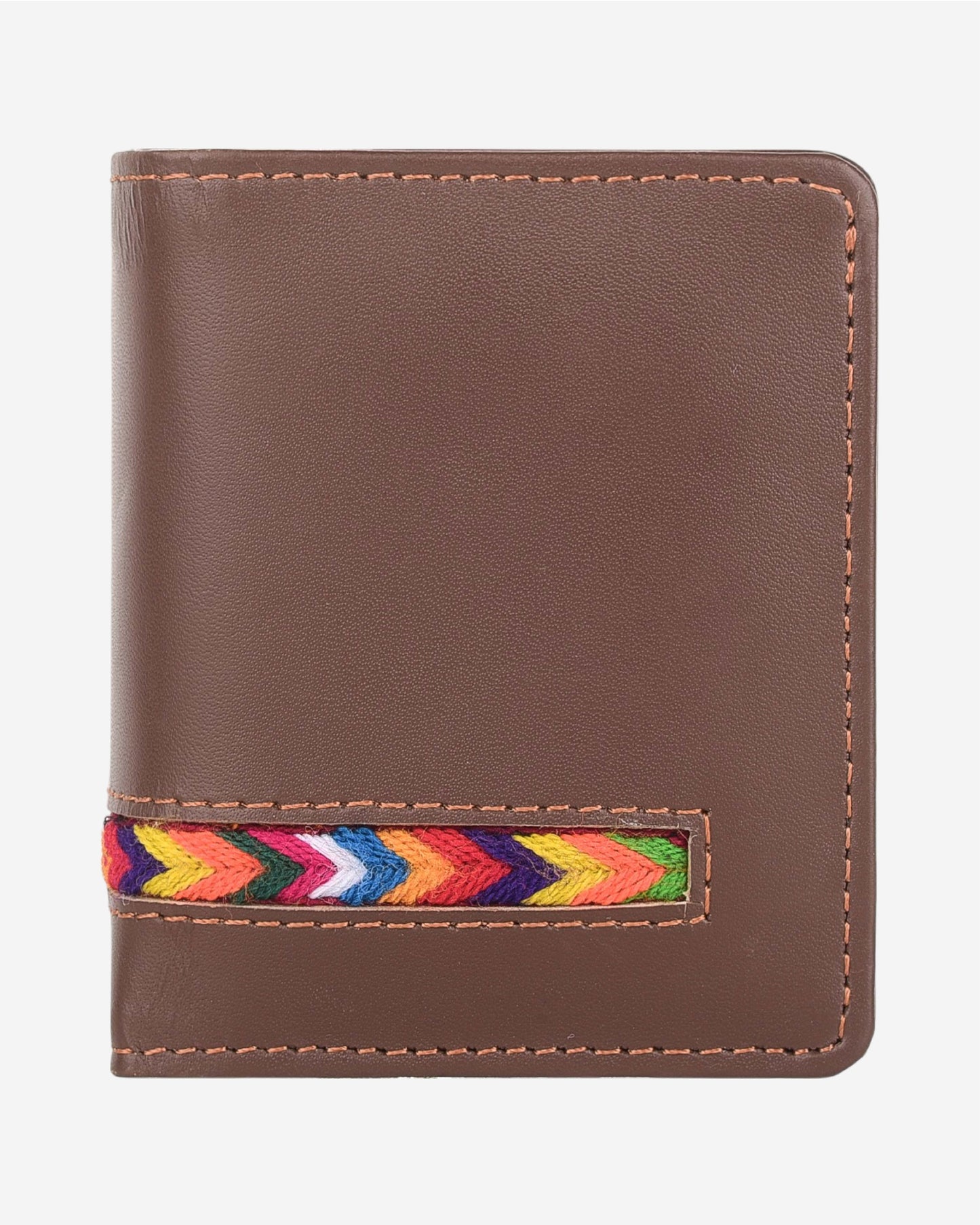 Embroidered Leather Card Holder - Brown