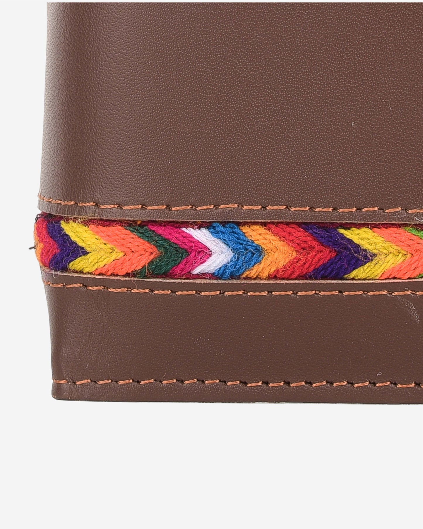 Embroidered Leather Card Holder - Brown