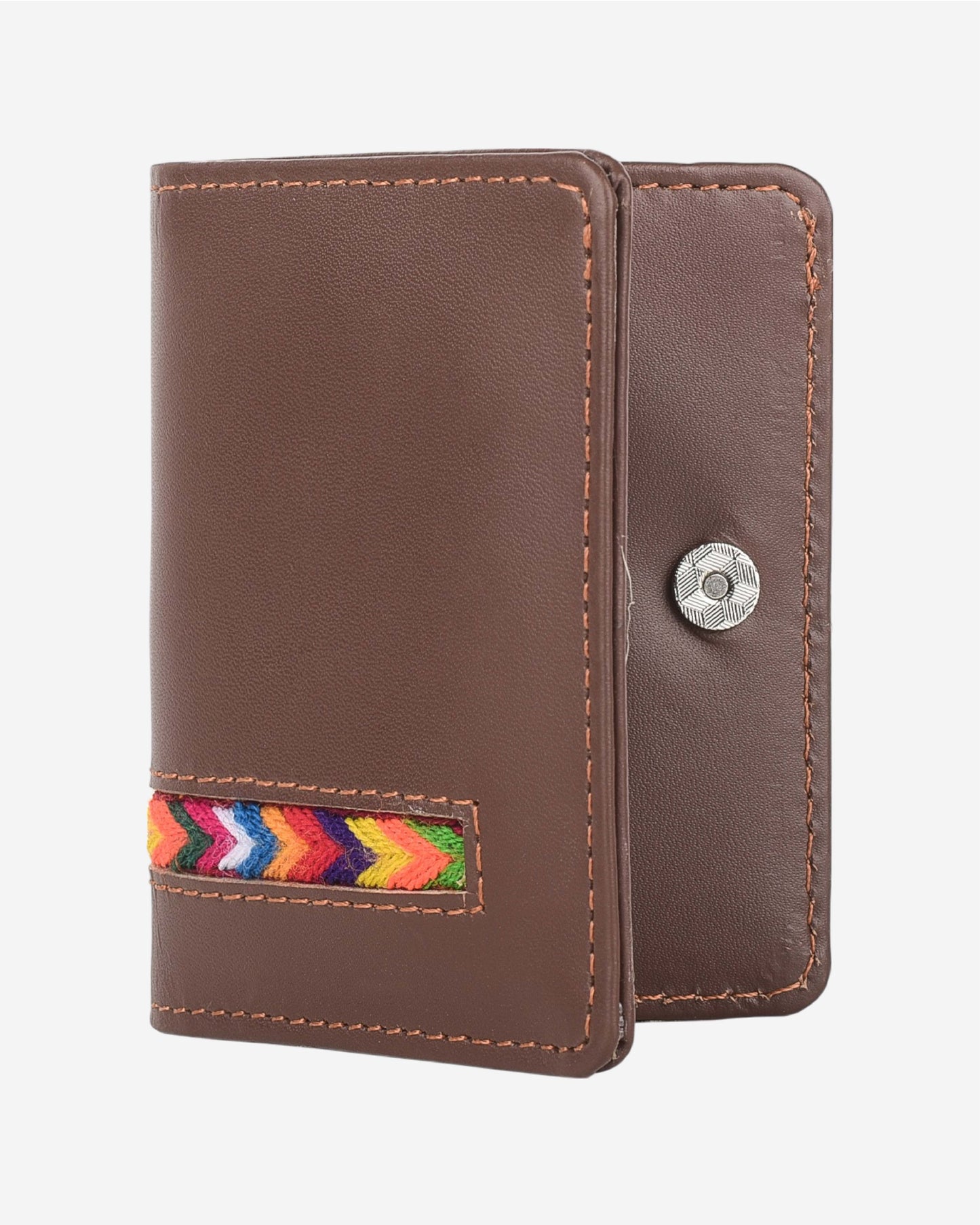 Embroidered Leather Card Holder - Brown