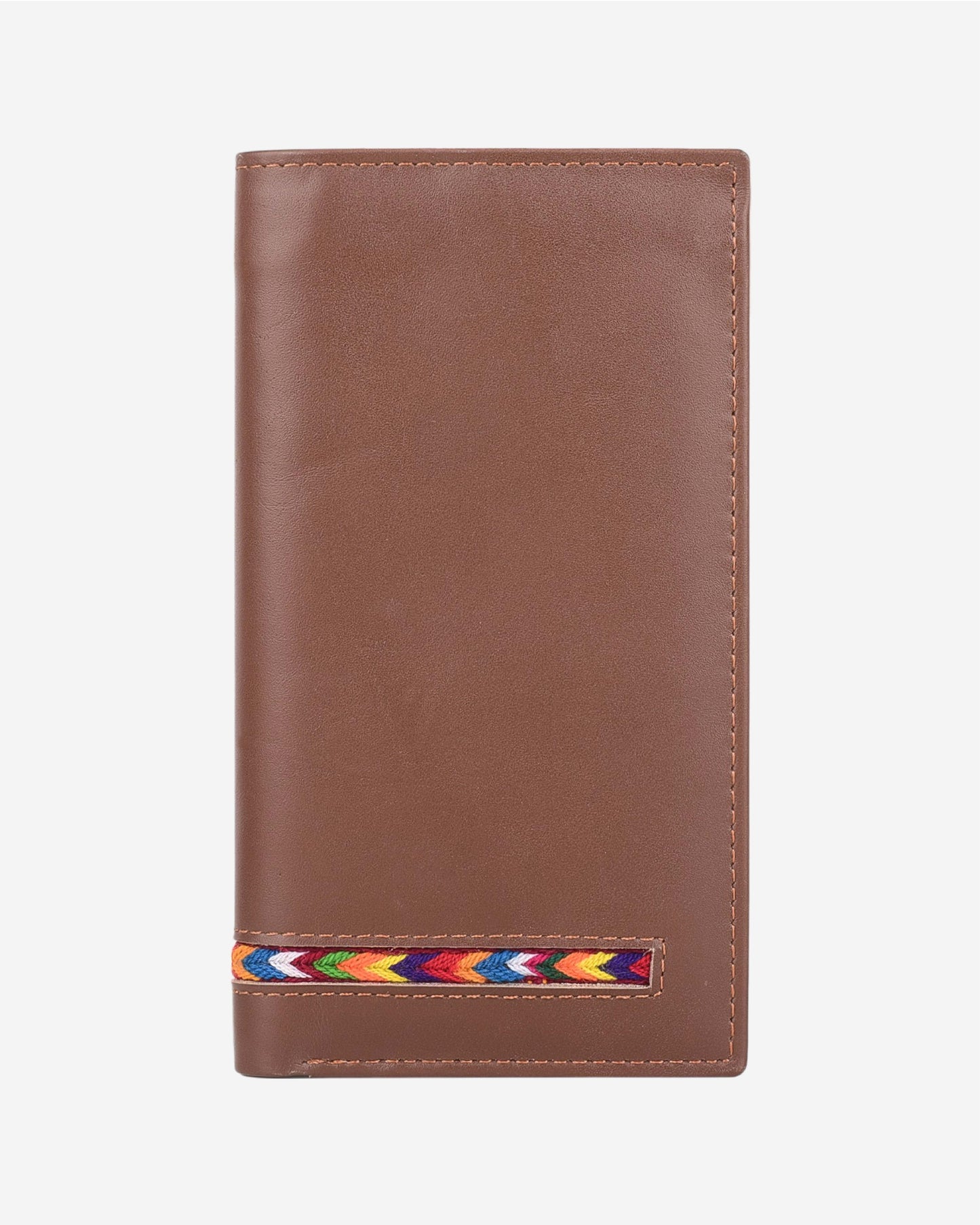 Embroidered Leather Clutch - Brown