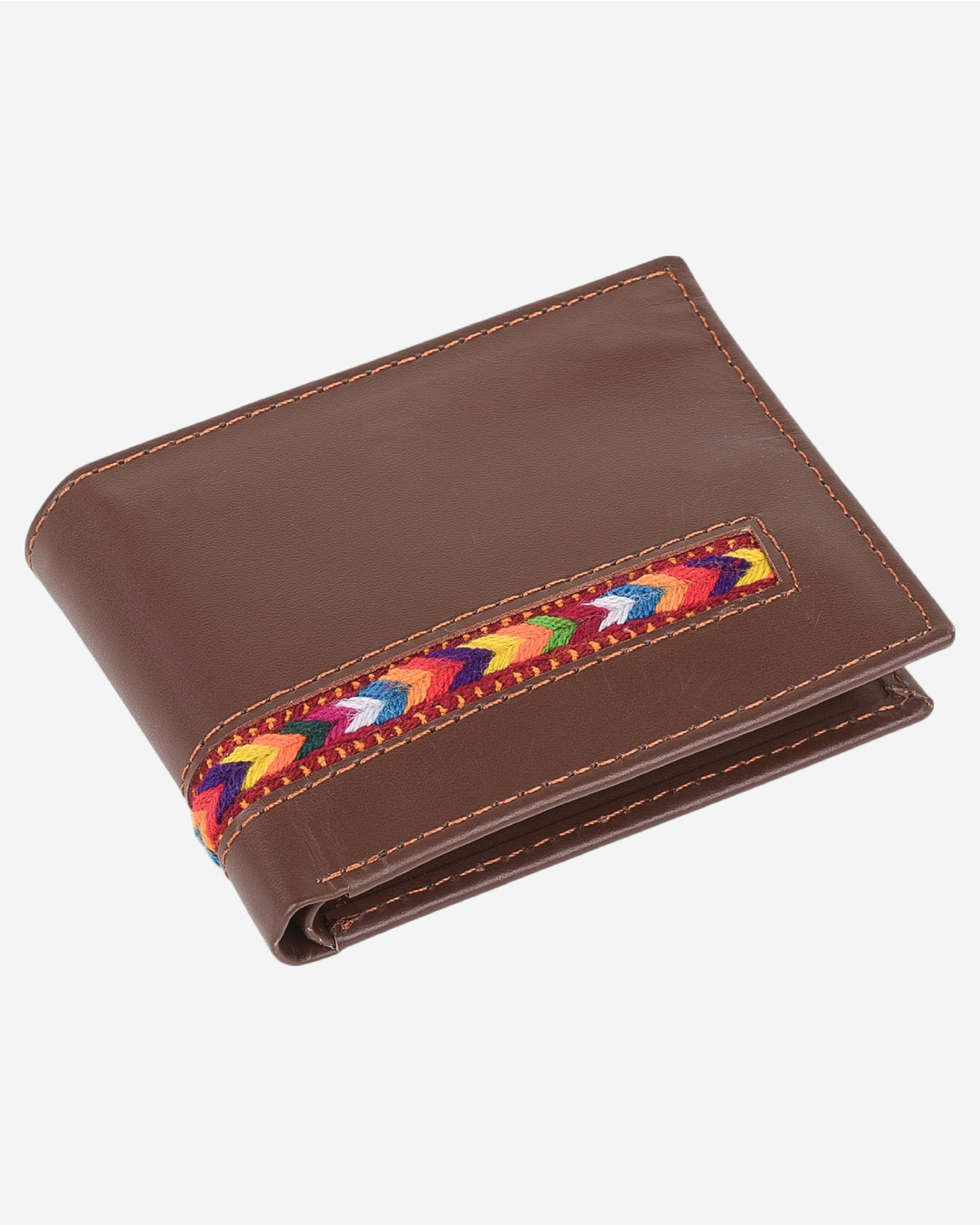 Embroidered Leather Wallet - Brown