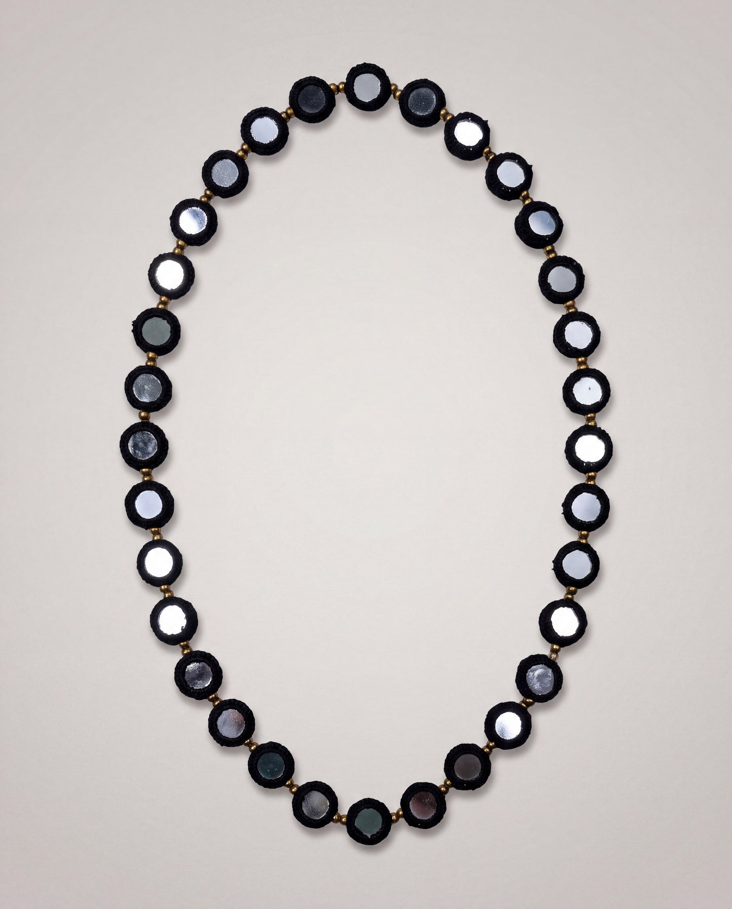 Handcrafted Balochi Mirror Work Crochet Necklace in Black with Brass Beads