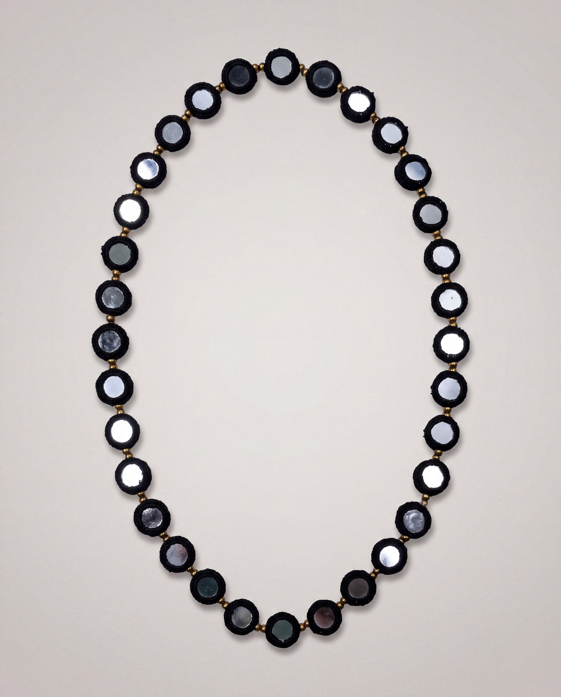 Handcrafted Balochi Mirror Work Crochet Necklace in Black with Brass Beads