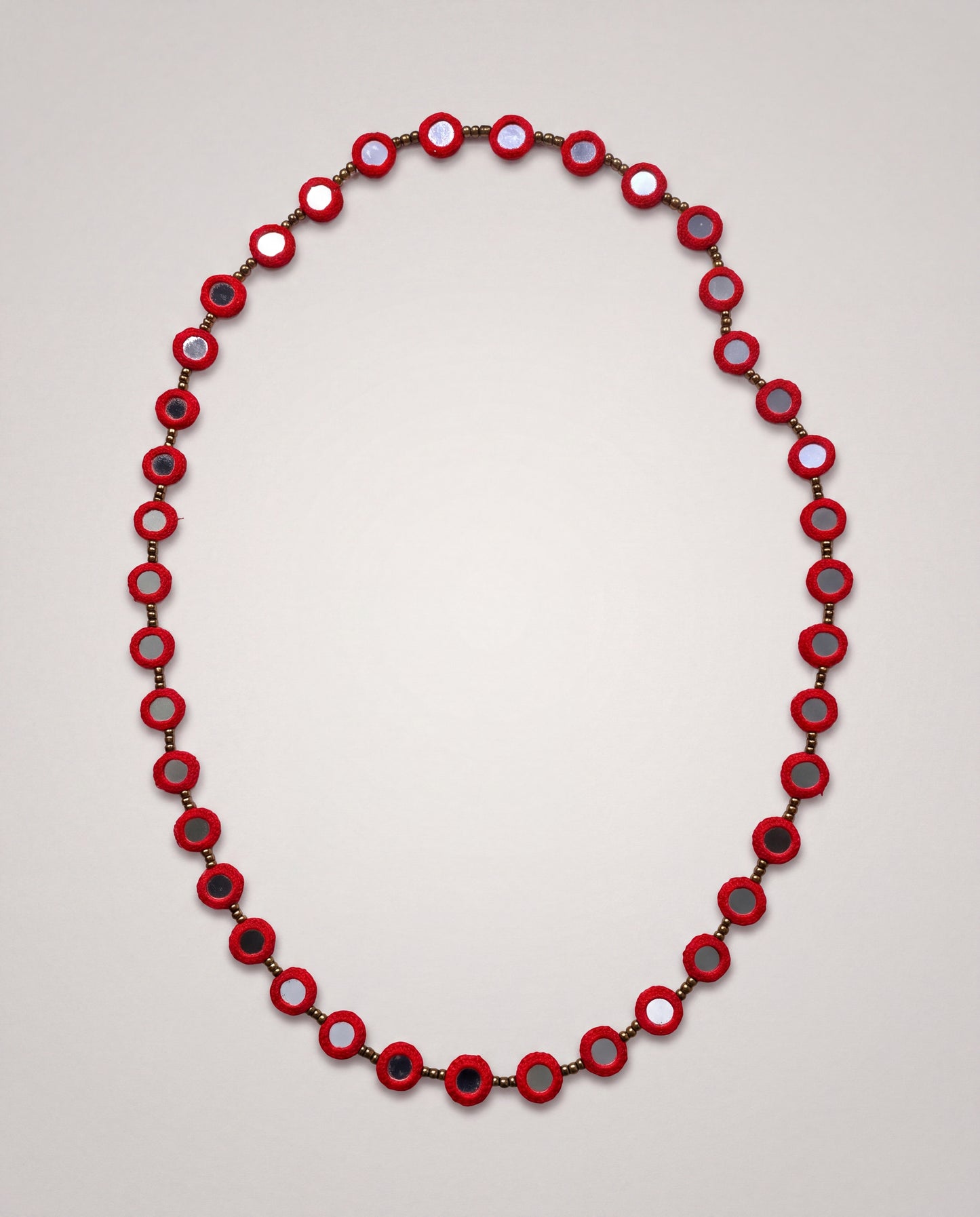 Handcrafted Red Balochi Mirror Work Crochet Necklace with Brass Beads