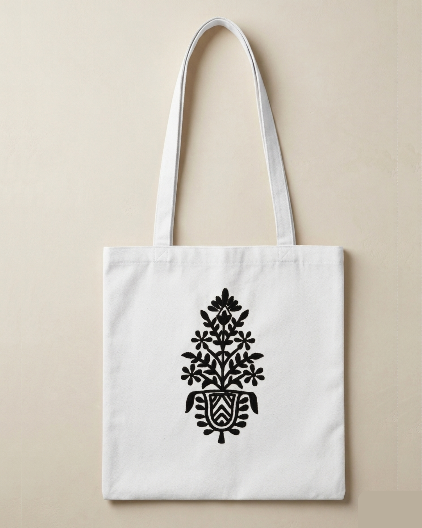 Folk Floral Vase Art Tote Bag