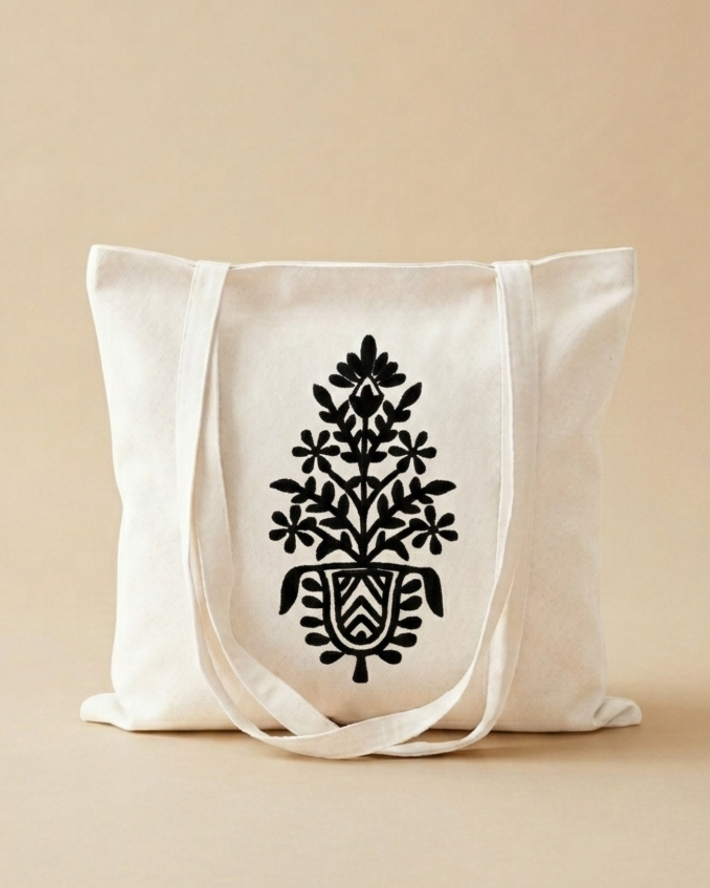 Folk Floral Vase Art Tote Bag