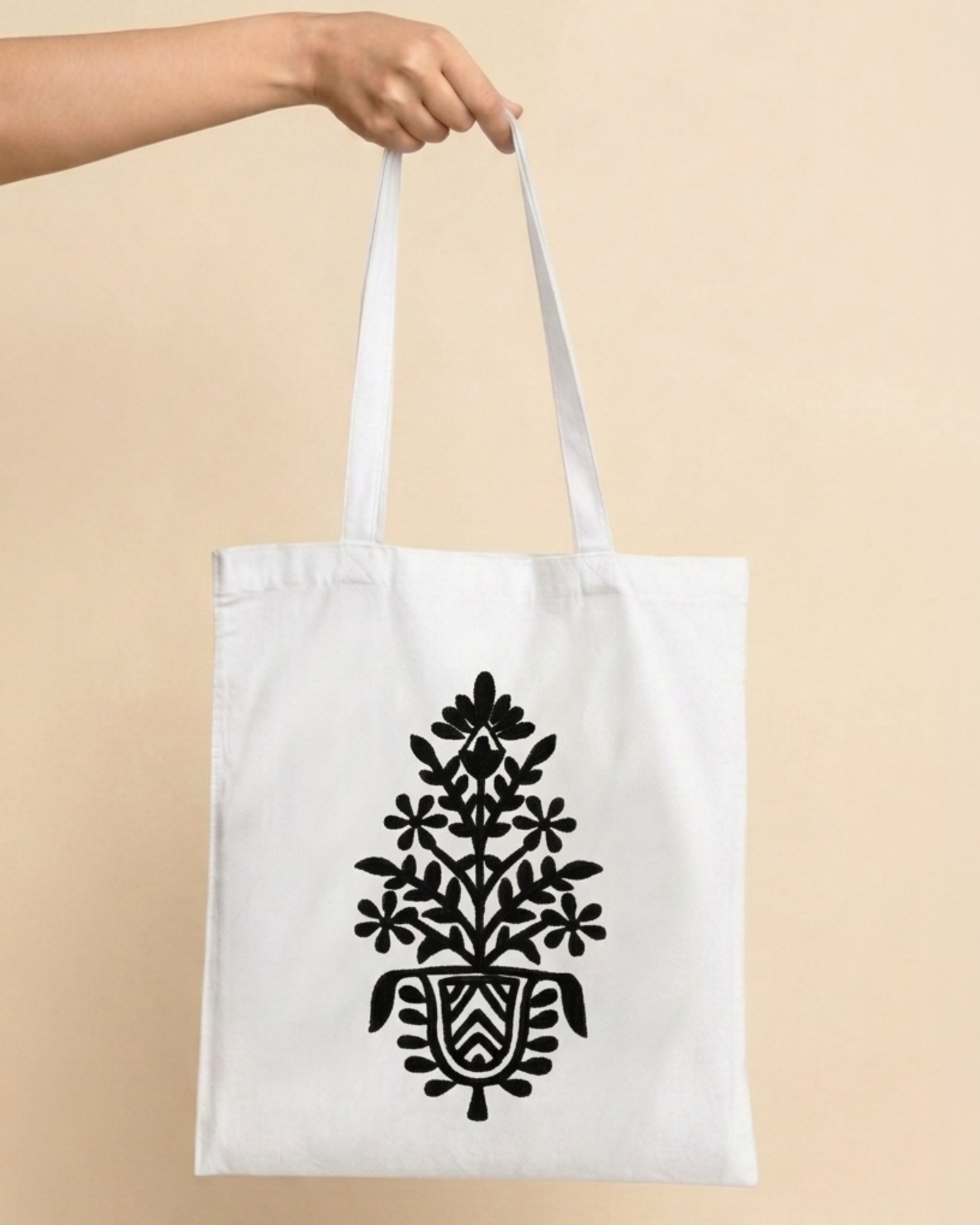 Folk Floral Vase Art Tote Bag