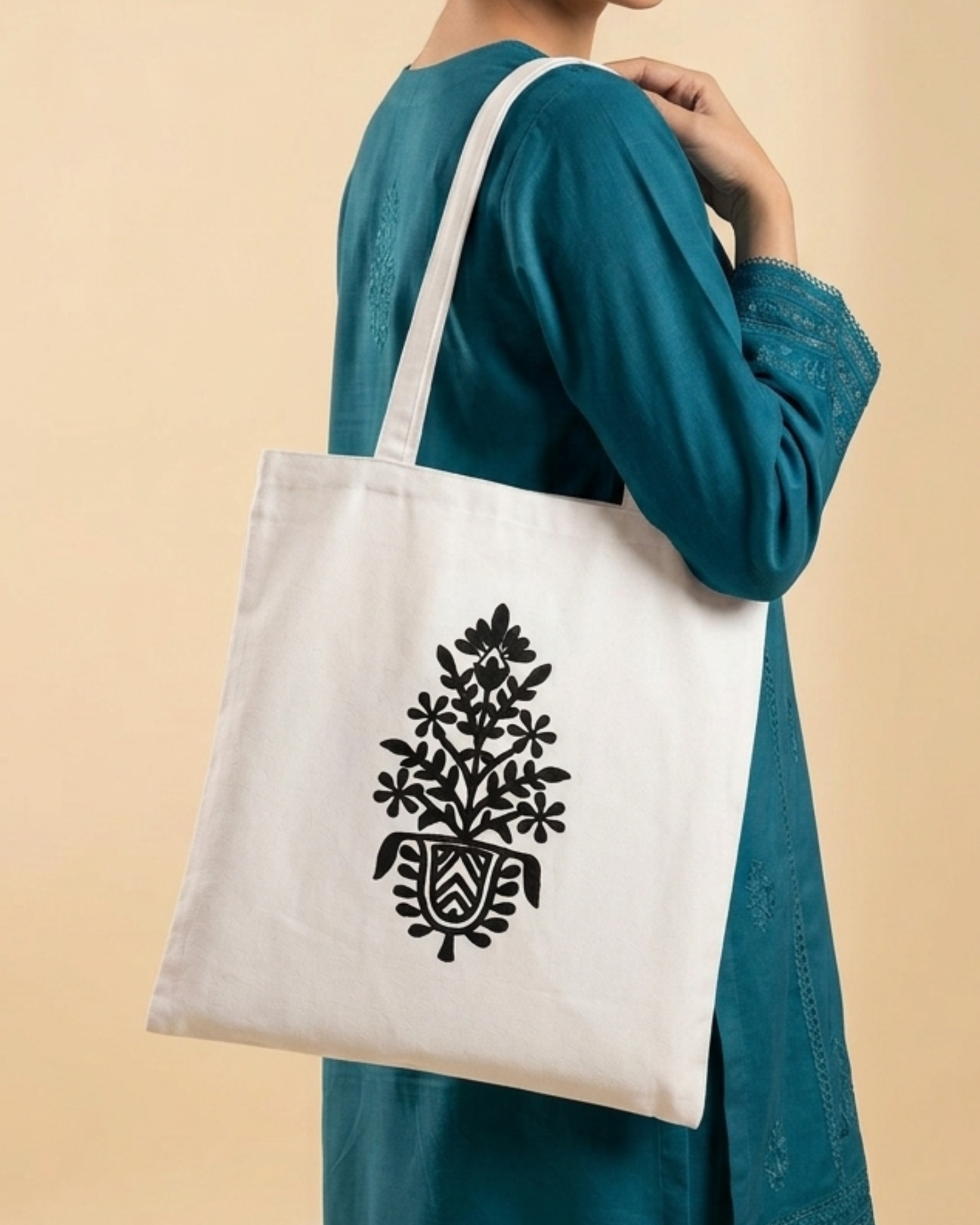 Folk Floral Vase Art Tote Bag