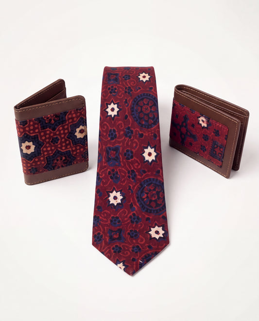 Exclusive Ajrak Gift Pack (Necktie + Wallet + Cardholder)