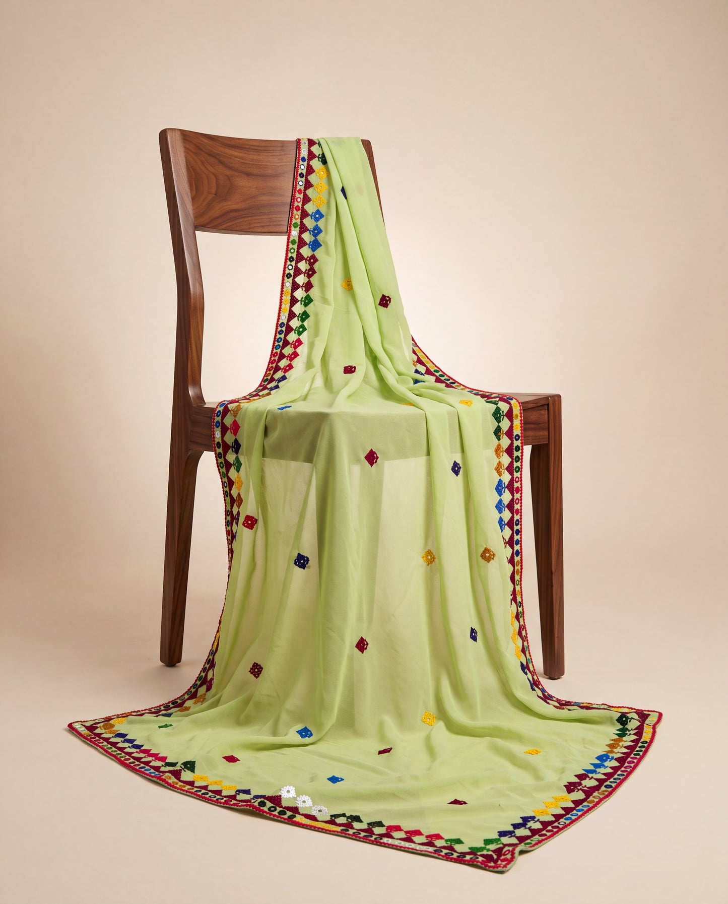 Pistachio Green Hurmich Hand Embroidered Swiss Lawn Shawl