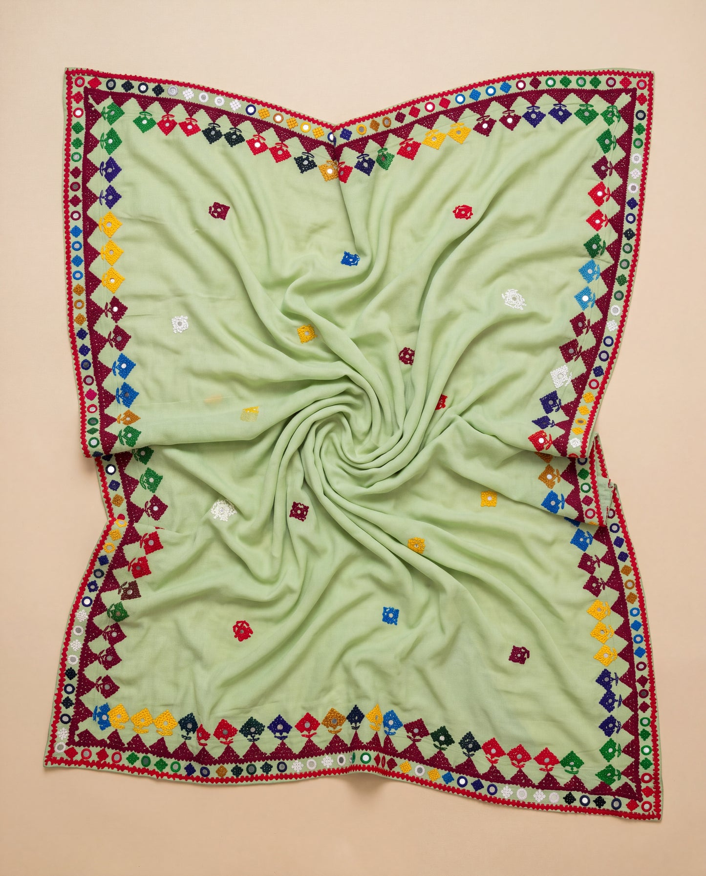 Pistachio Green Hurmich Hand Embroidered Swiss Lawn Shawl