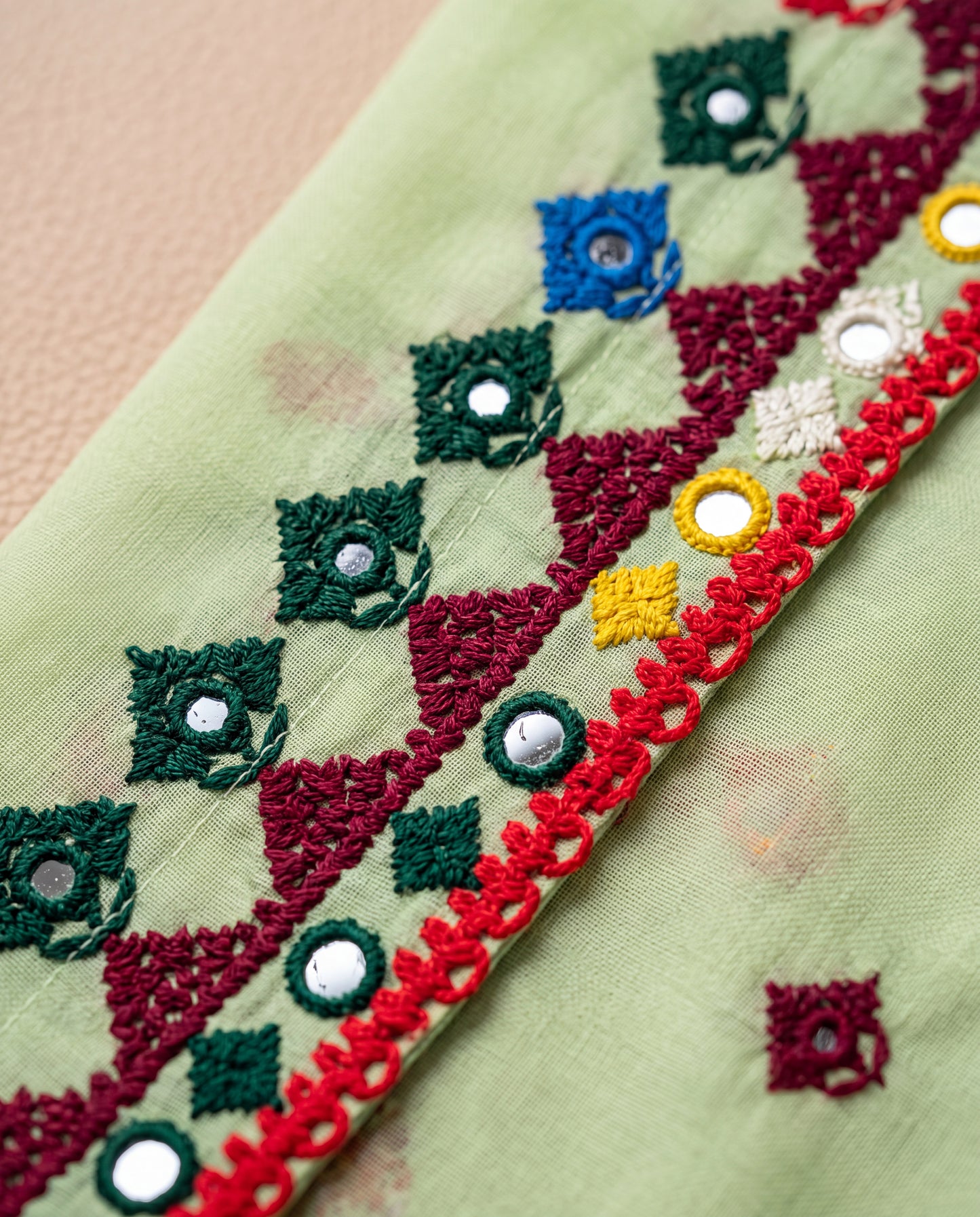 Pistachio Green Hurmich Hand Embroidered Swiss Lawn Shawl