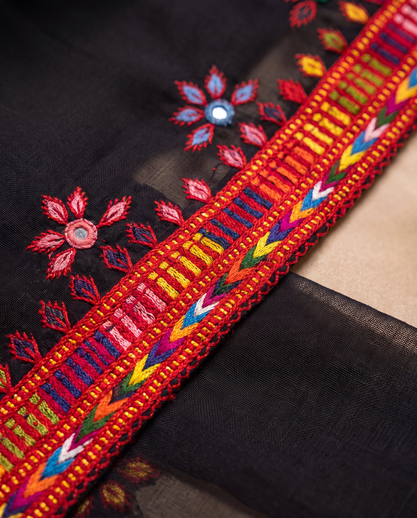 Black Balochi Hand Embroidered Swiss Lawn Shawl