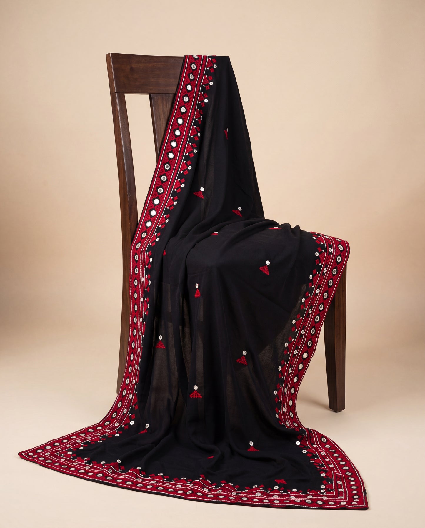 Black Hurmich Hand Embroidered Swiss Lawn Shawl